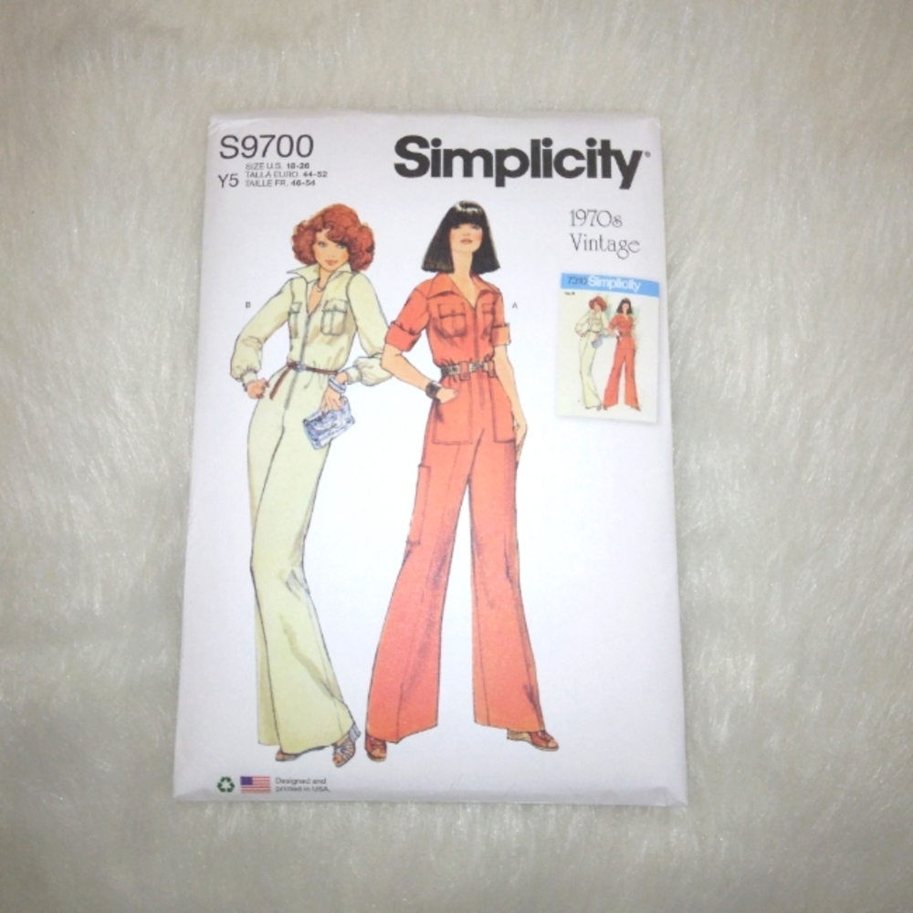 Simplicity S9700, 1970s Vintage Style Misses' Jumpsuit w/pockets